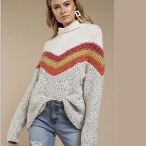 Free People Chunky Knit Chevron Stripe Sweater